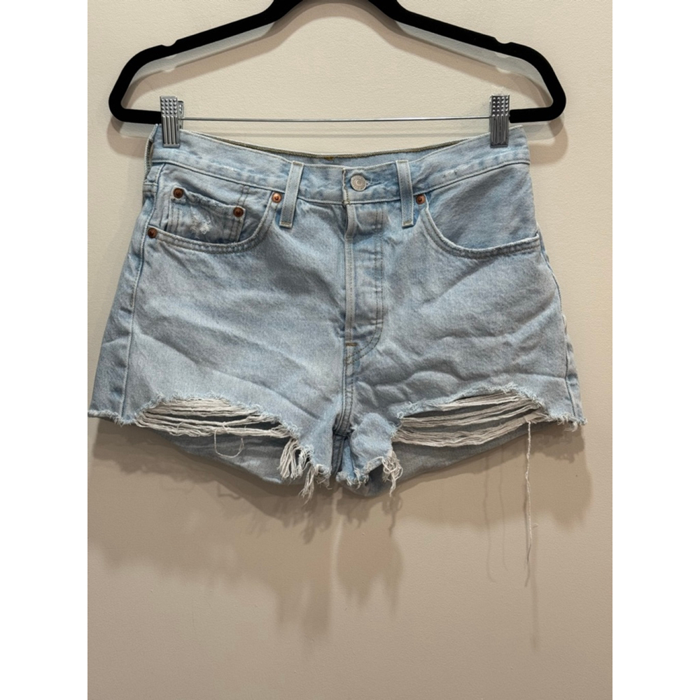Levi's 501 Denim Jean Shorts Distressed Women 28 Cowgirl Festival Summer Beachy